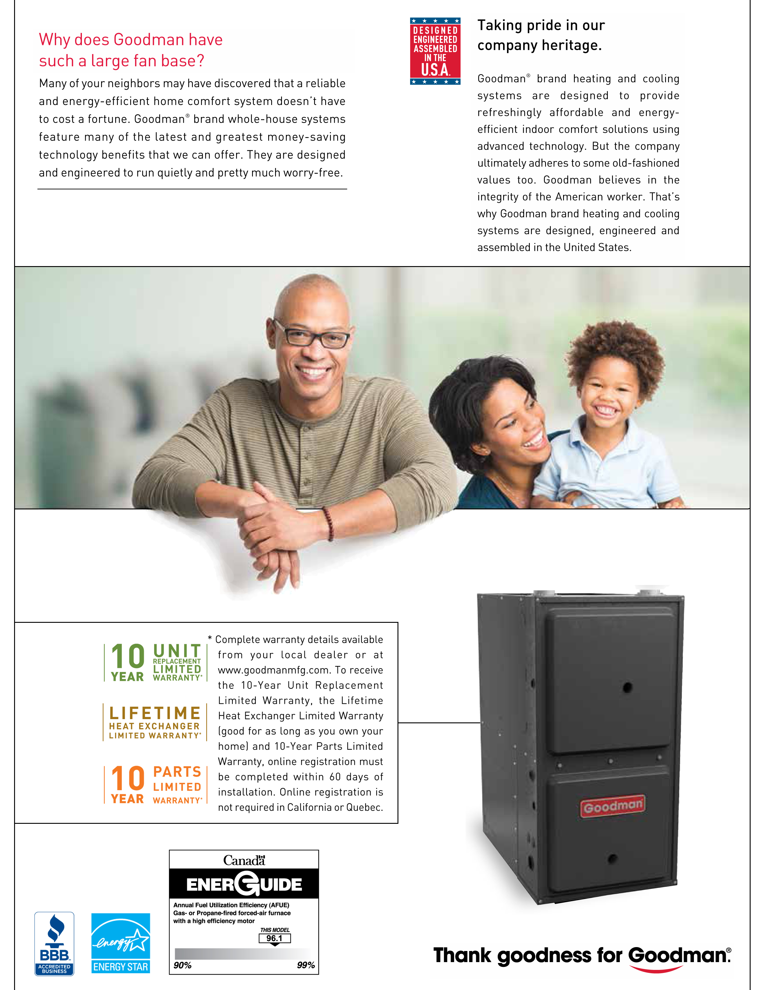 Goodman 96% Two Stage 100K BTU Gas Furnace, GCEC961005CN DOWN-FLOW